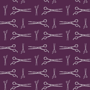 Hair Cutting Shears in White with Wine Purple Background (Large Scale)