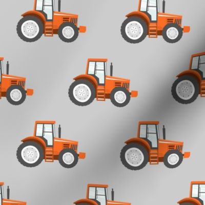 orange tractors on grey - farm themed fabric C20BS