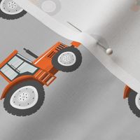 orange tractors on grey - farm themed fabric C20BS