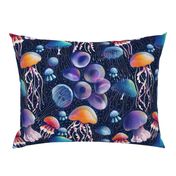 Jellyfish bioluminescent disco party, awesome sea creatures pattern