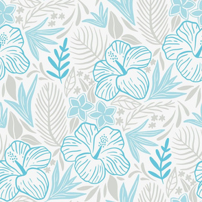 Tropical leaves and flowers blue tones