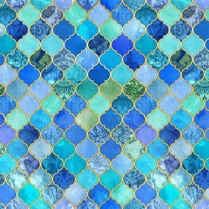 Cobalt Blue and Aqua Decorative Moroccan with extra bright Gold Tiny Print