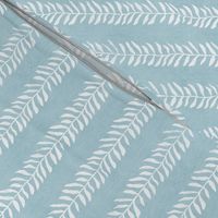 Botanical Block Print in Turquoise | Leaf pattern fabric from original block print, plant fabric, white on duck egg blue.