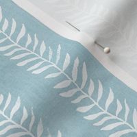 Botanical Block Print in Turquoise | Leaf pattern fabric from original block print, plant fabric, white on duck egg blue.