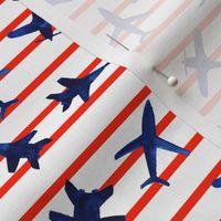 Patriotic airplanes - blue with red stripes - watercolor design for 4th July Independence day