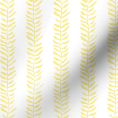 Botanical Block Print in Sunshine Yellow | Leaf pattern fabric from original block print, sunny plant fabric for garden and coastal decor.