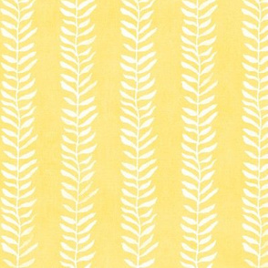 Botanical Block Print on Sunshine Yellow | Leaf pattern fabric from original block print, sunny plant fabric for garden and coastal decor.