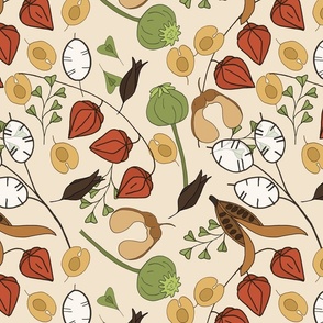 Seed Pods on Cream - XL Autumn Floral Pattern
