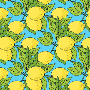 Extra Large Lemon Pattern on Blue (rotated)