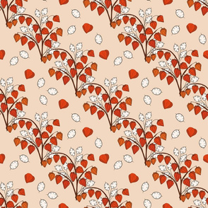 Chinese Lantern fall floral on cream