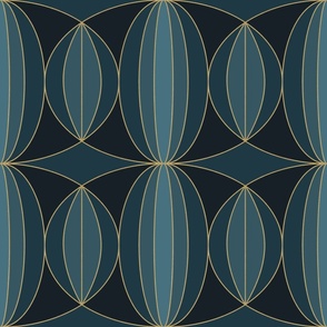 ART DECO LANTERNS - GOLD LINES ON SHADES OF TEAL