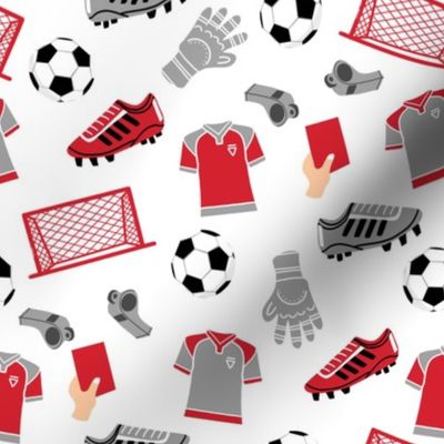 soccer pattern fabric - red grey