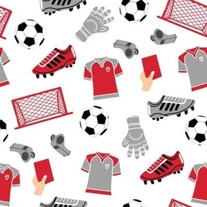 soccer pattern fabric - red grey