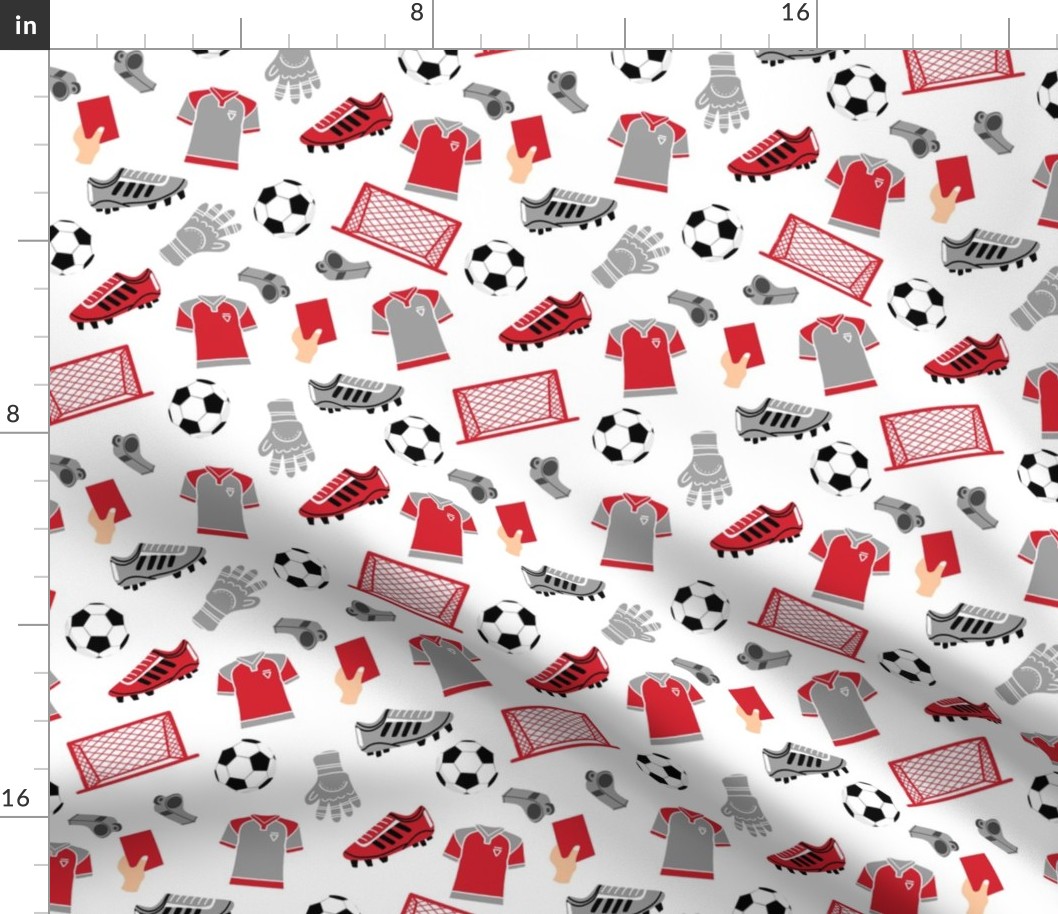 soccer pattern fabric - red grey