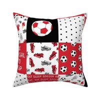 soccer quilt fabric - girls soccer, red