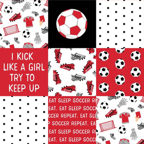 soccer quilt fabric - girls soccer, red