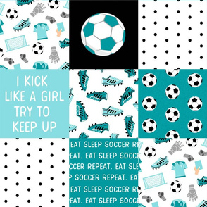 soccer quilt fabric - girls soccer, teal