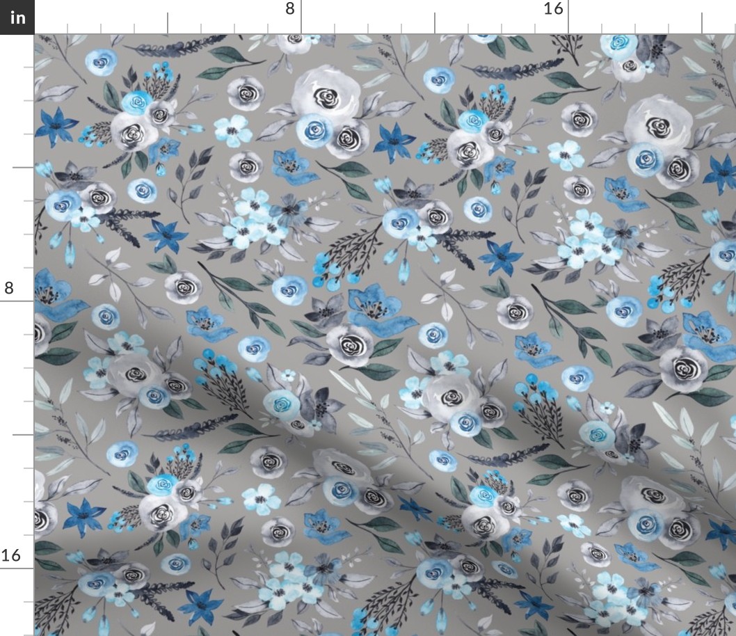 blue eternal floral gray background