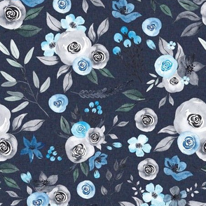 blue eternal floral blue navy linen