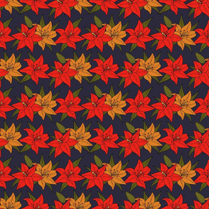 Red and Gold Fall Lilies on Navy Blue