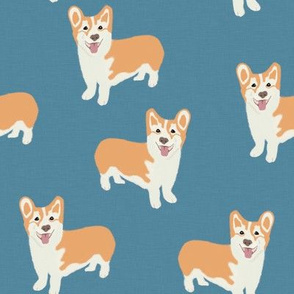 corgi on blue  linen