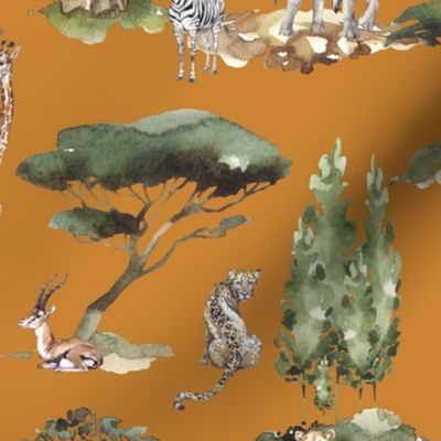 jungle animals on mustard linen