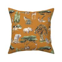 jungle animals on mustard linen