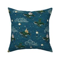 Sea turtles in the soothing night sky stars nautical, 4 inch, whimsical, gender neutral unisex nursery, kids and baby , hand-painted, fantasy, magical, baby boy