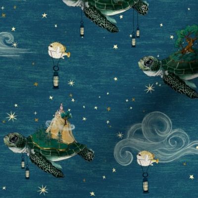 Sea turtles in the soothing night sky stars nautical, 4 inch, whimsical, gender neutral unisex nursery, kids and baby , hand-painted, fantasy, magical, baby boy