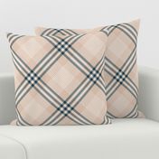 Navy Blue and Taupe Large Diagonal Plaid