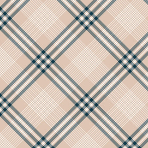 Navy Blue and Taupe Large Diagonal Plaid