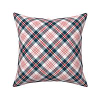 Red White and Navy Blue Diagonal Plaid