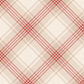 Large Red and Beige Diagonal Plaid for Home Decor