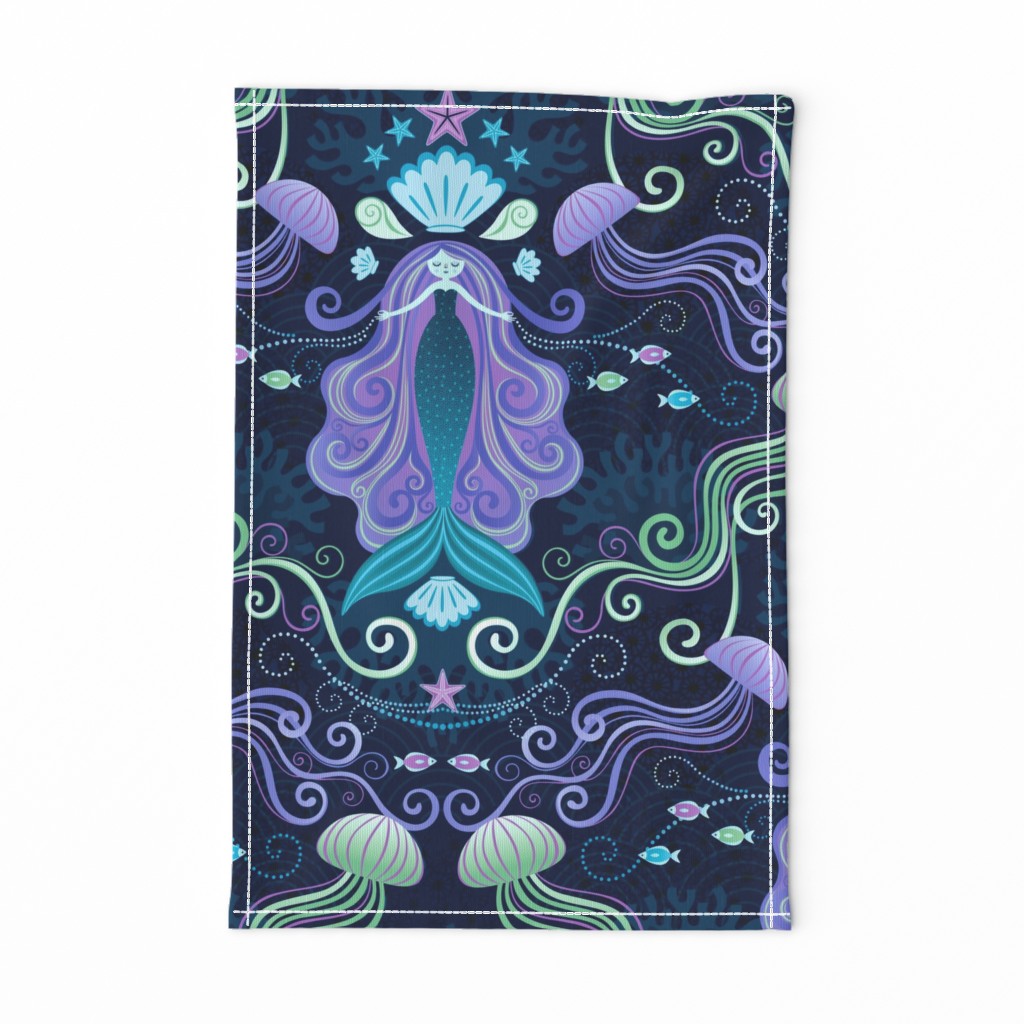 Meditating Mermaid Damask