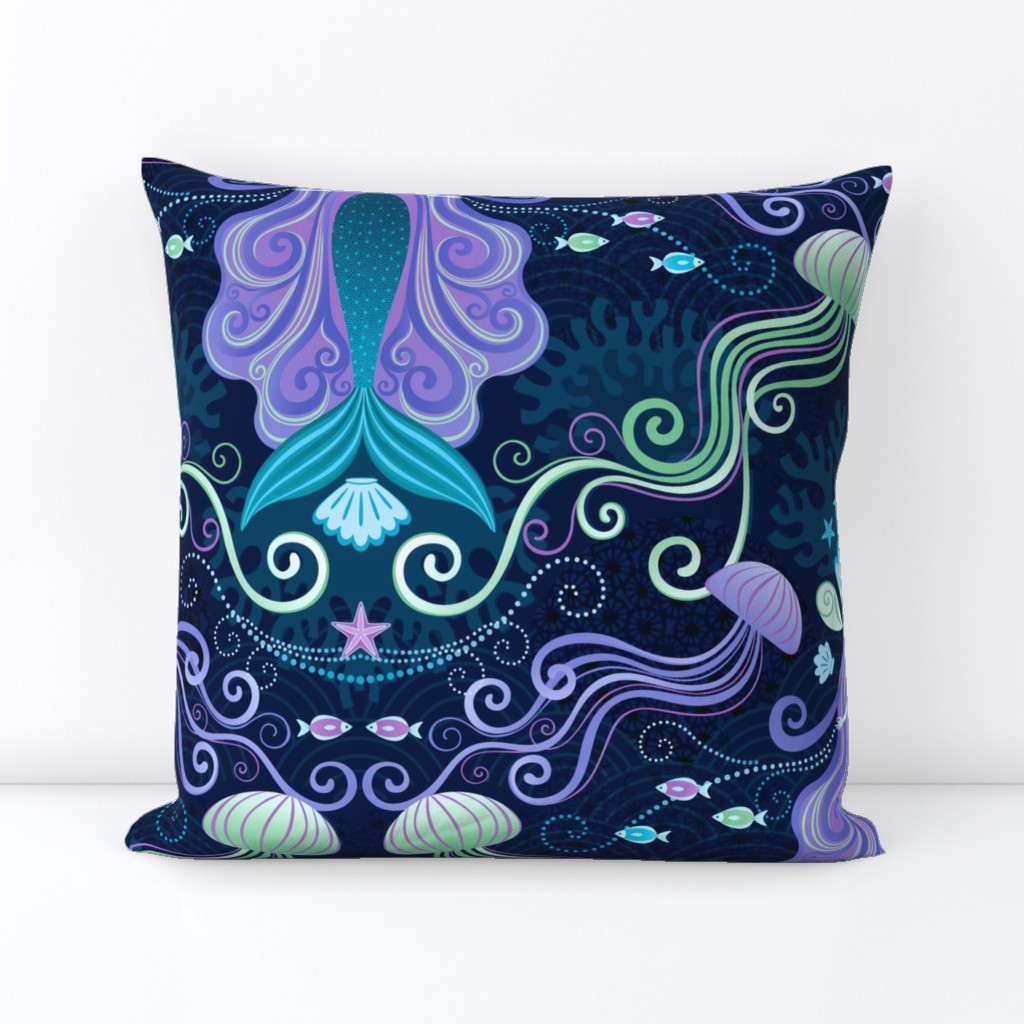 Meditating Mermaid Damask