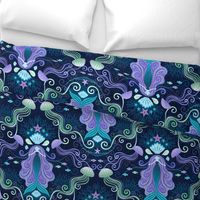 Meditating Mermaid Damask