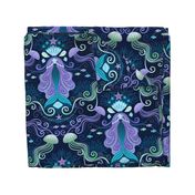 Meditating Mermaid Damask