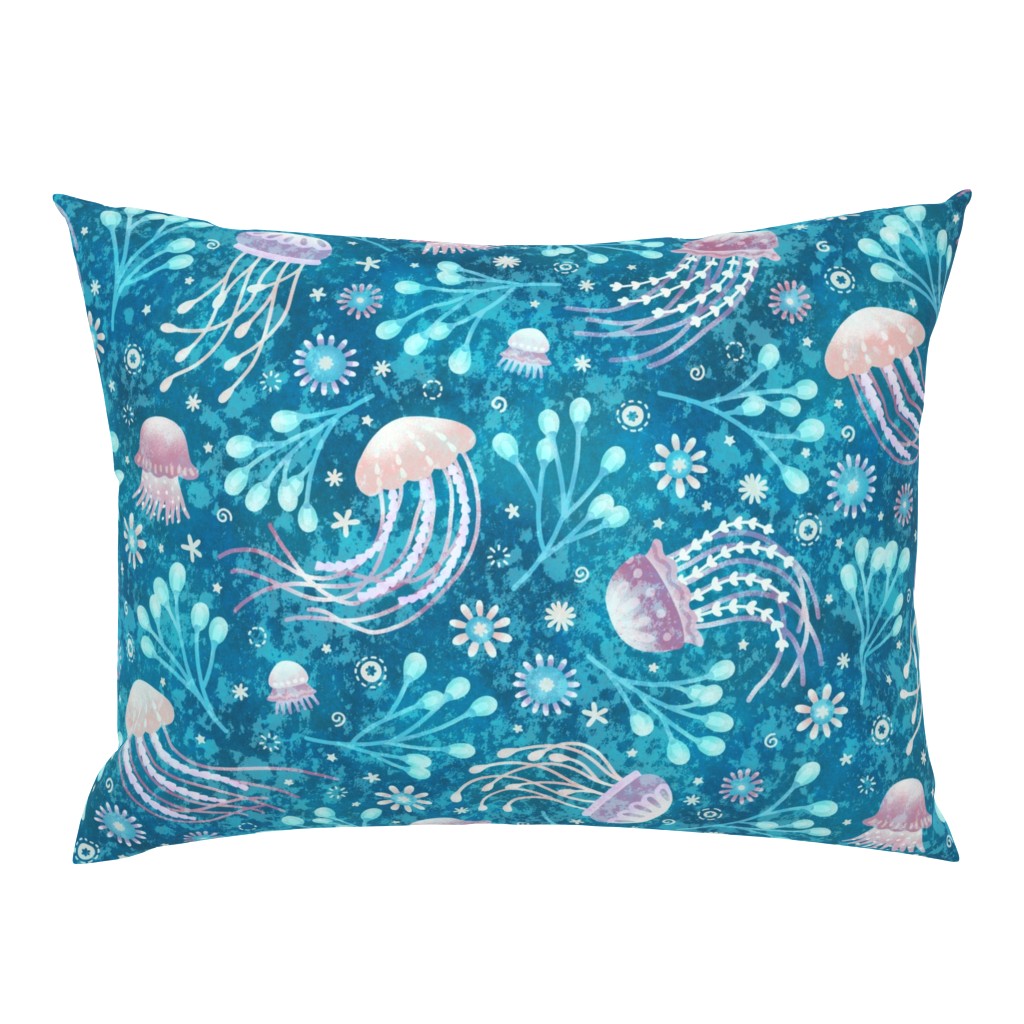 Majestic Bioluminescent Jellies on Teal (Large Scale)
