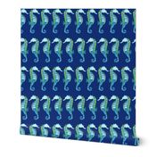 Follow the Seahorse|Watercolor Blue Green Seahorses|Renee Davis