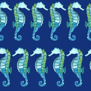 Follow the Seahorse|Watercolor Blue Green Seahorses|Renee Davis