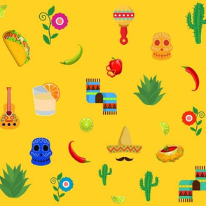 Mexico,burrito,chili,cactus pattern.Smaller vers