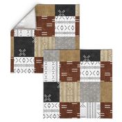 Mudcloth Patchwork - mud cloth wholecloth quilt top - grey/rust/tan - boho home decor baby bedding - LAD20