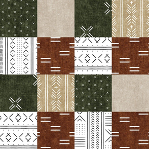 Mudcloth Patchwork - mud cloth wholecloth quilt top - green/rust/tan - boho home decor baby bedding - LAD20