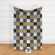 Mudcloth Patchwork - mud cloth wholecloth quilt top - mustard/blue - boho home decor baby bedding - LAD20