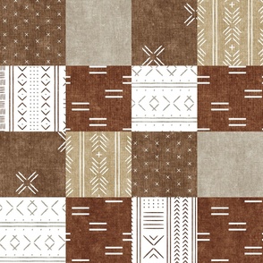 Mudcloth Patchwork - mud cloth wholecloth quilt top - brown/rust/tan - boho home decor baby bedding - LAD20