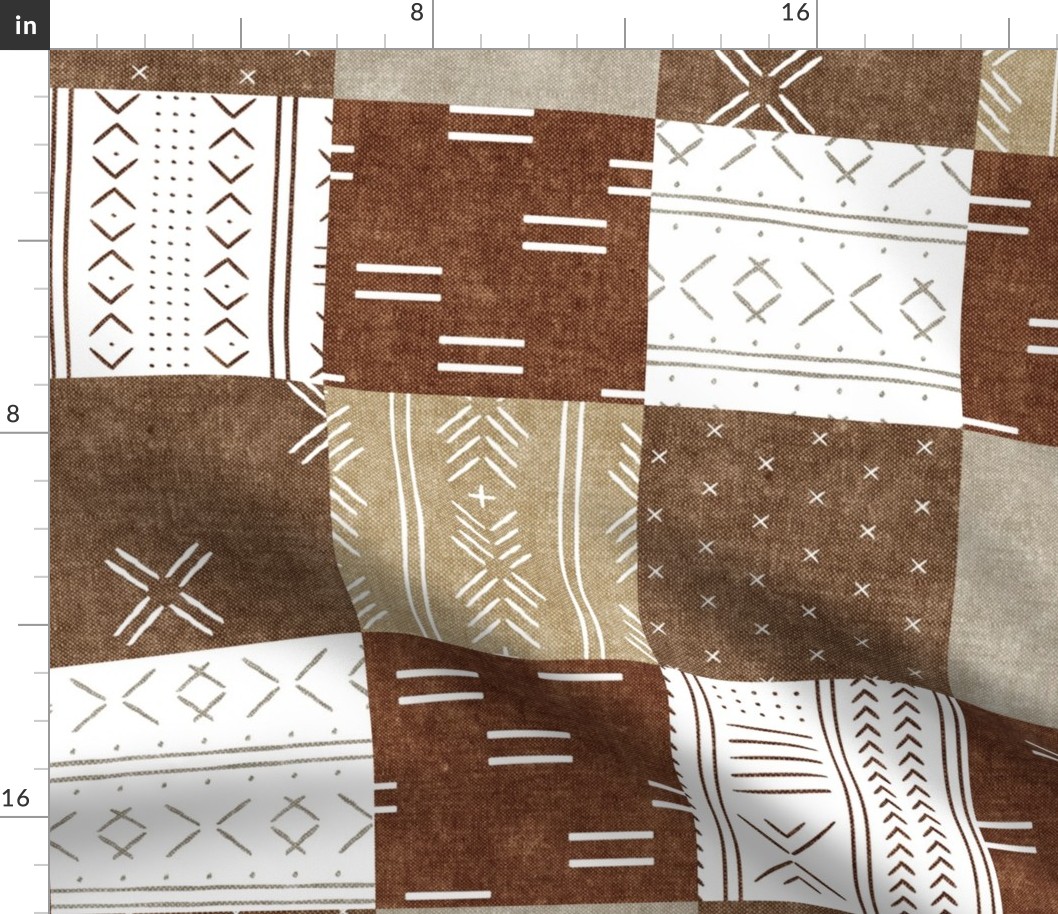Mudcloth Patchwork - mud cloth wholecloth quilt top - brown/rust/tan - boho home decor baby bedding - LAD20