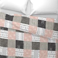 Mudcloth Patchwork - mud cloth wholecloth quilt top - pink/grey - boho home decor baby bedding - LAD20