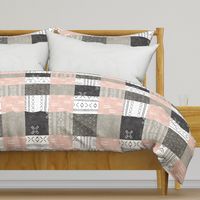 Mudcloth Patchwork - mud cloth wholecloth quilt top - pink/grey - boho home decor baby bedding - LAD20