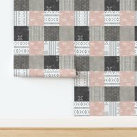 Mudcloth Patchwork - mud cloth wholecloth quilt top - pink/grey - boho home decor baby bedding - LAD20