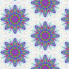 Rainbow Flowers on Confetti Speckles - Medium Scale